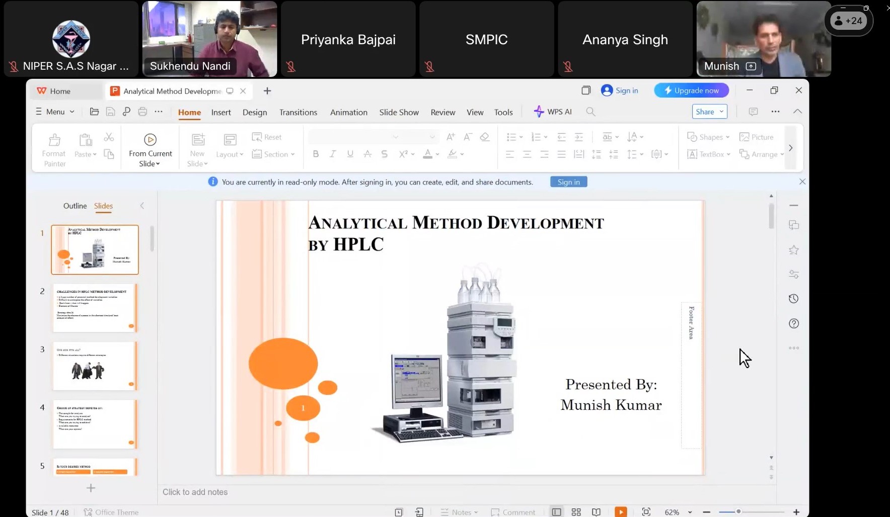 SMPIC Webinar on "Analytical method development by HPLC" by Mr. Munish Kumar, Assistant General Manager ARD Synthimed Labs, (R&D Center) Mohali (November 19, 2024)